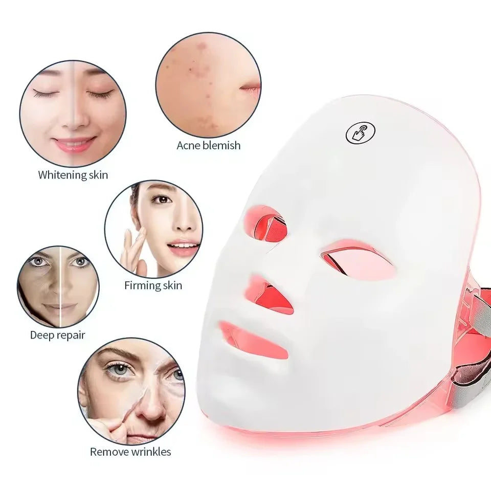 7 Colors LED Face Therapy Mask for Skin Rejuvenation, Acne Treatment, Anti-Aging Light Therapy for Glowing Skin