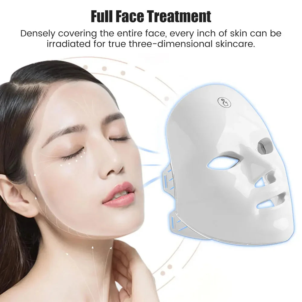 7 Colors LED Face Therapy Mask for Skin Rejuvenation, Acne Treatment, Anti-Aging Light Therapy for Glowing Skin