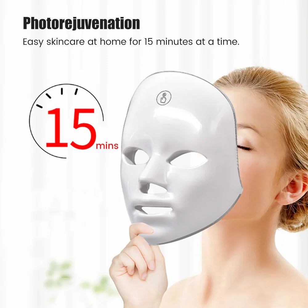 7 Colors LED Face Therapy Mask for Skin Rejuvenation, Acne Treatment, Anti-Aging Light Therapy for Glowing Skin