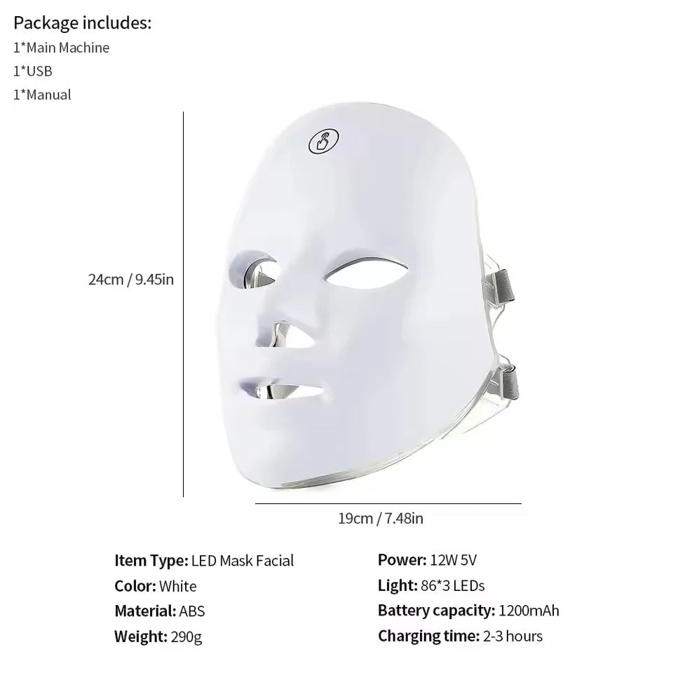 7 Colors LED Face Therapy Mask for Skin Rejuvenation, Acne Treatment, Anti-Aging Light Therapy for Glowing Skin