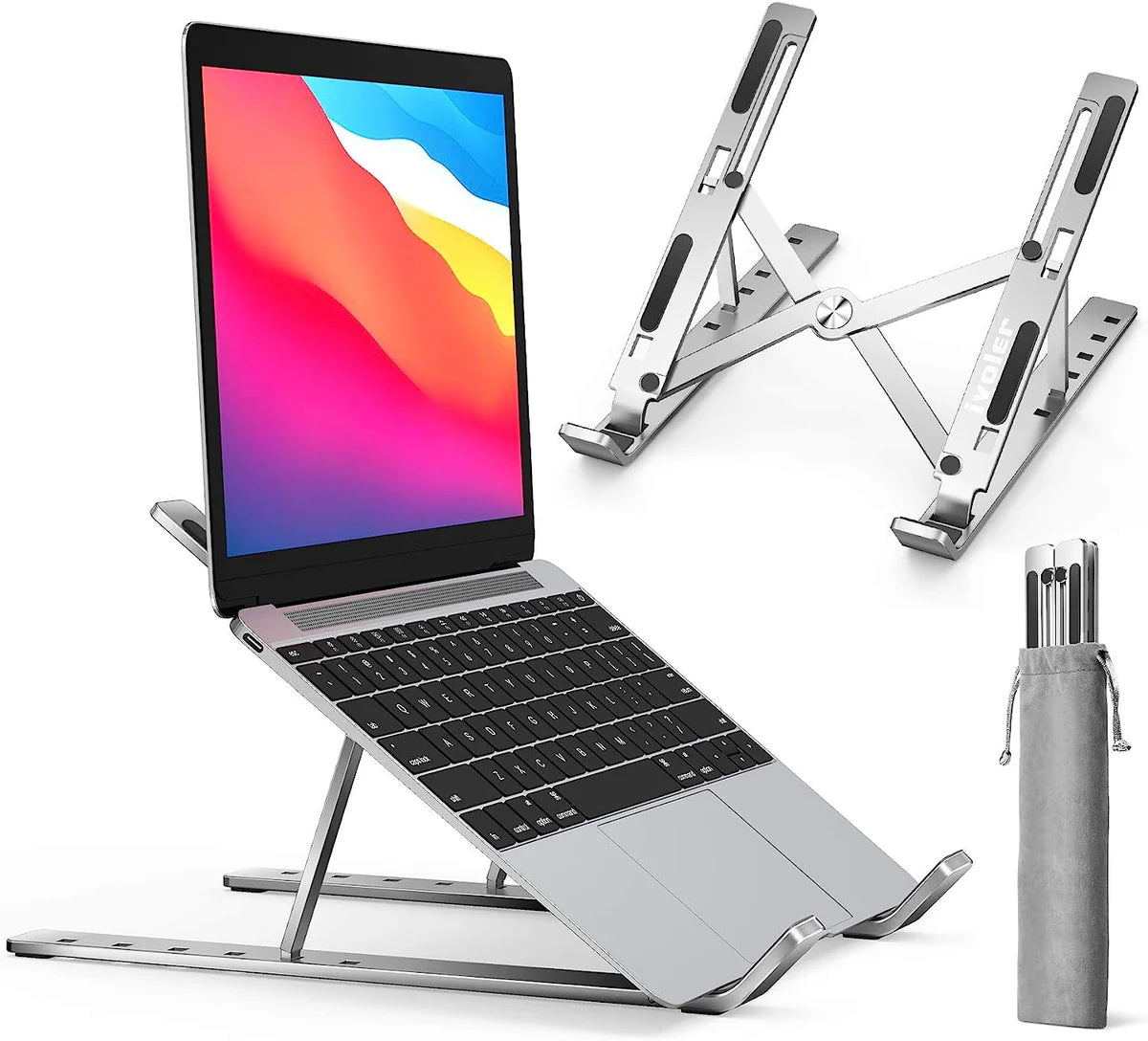 Folding Adjustable Aluminum Laptop Stand + FREE POUCH
