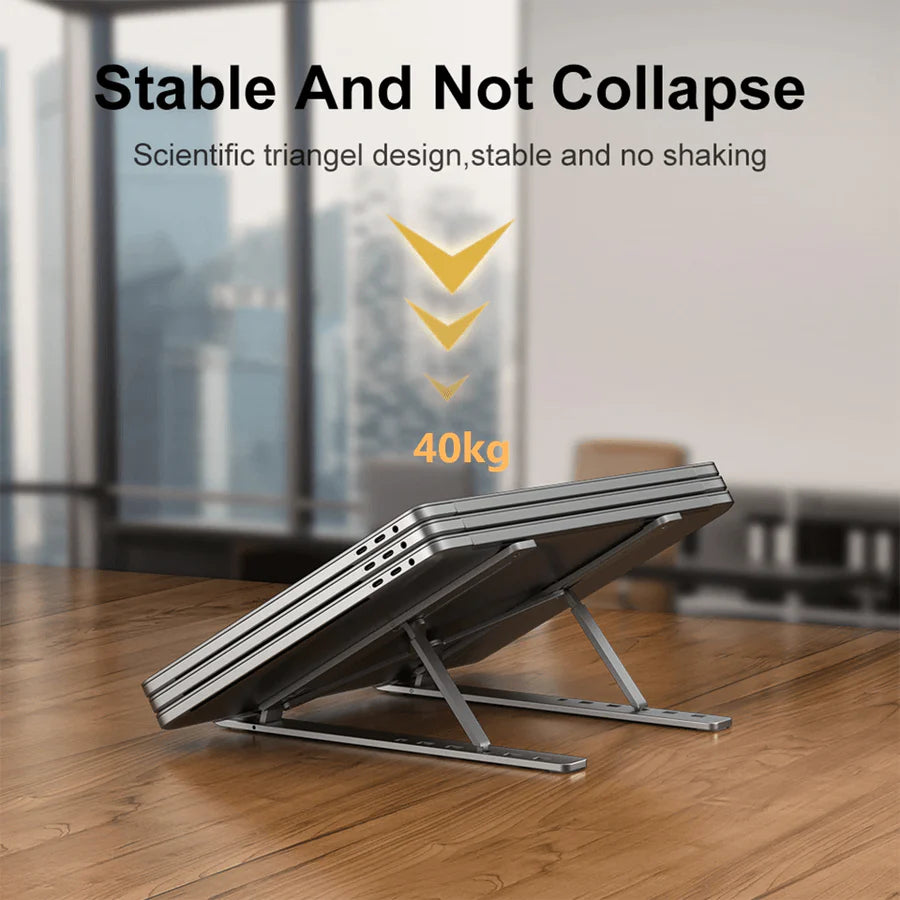 Folding Adjustable Aluminum Laptop Stand + FREE POUCH