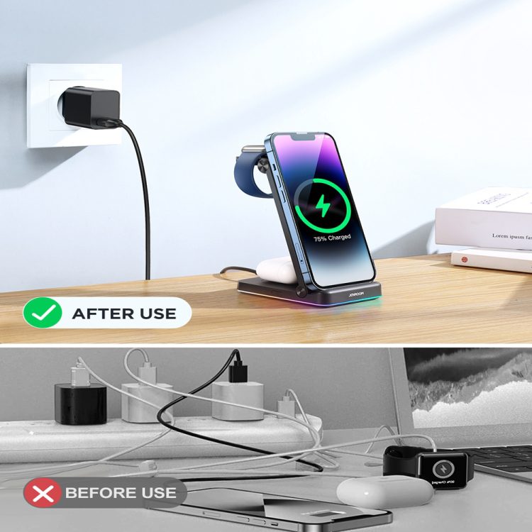 JR-WQN01 15w 3-in-1 Foldable Wireless Charging Station