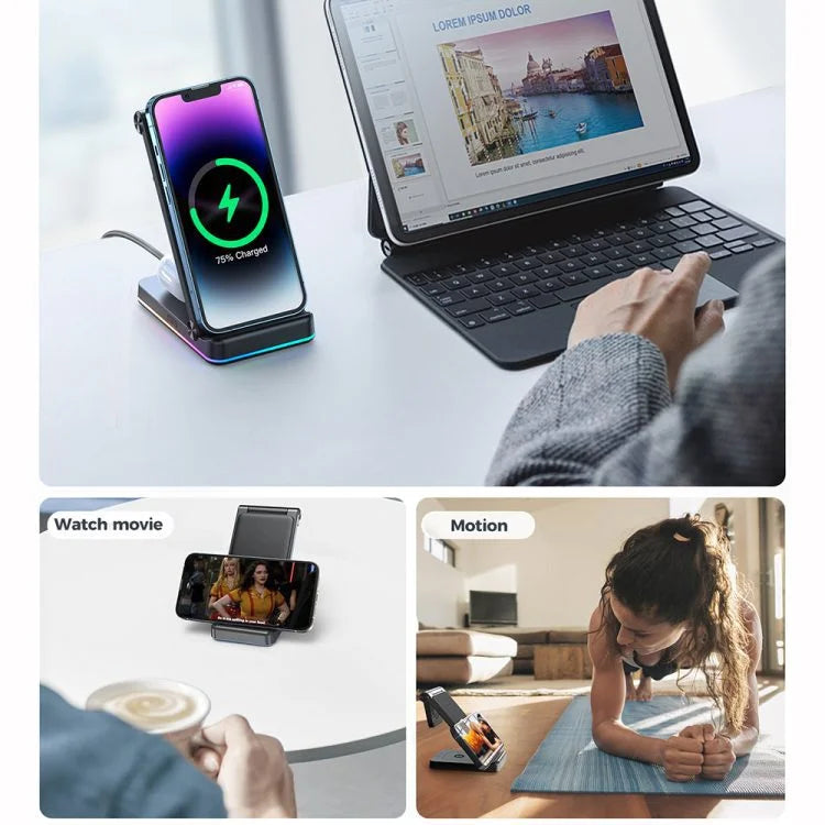 JR-WQN01 15w 3-in-1 Foldable Wireless Charging Station