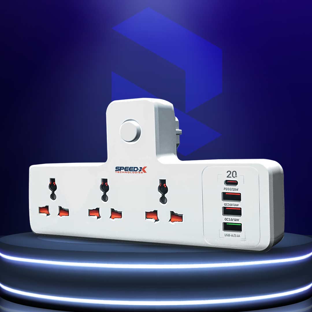 Portable Power Strip 3 Socket+3 USB + 1 Type-C Port