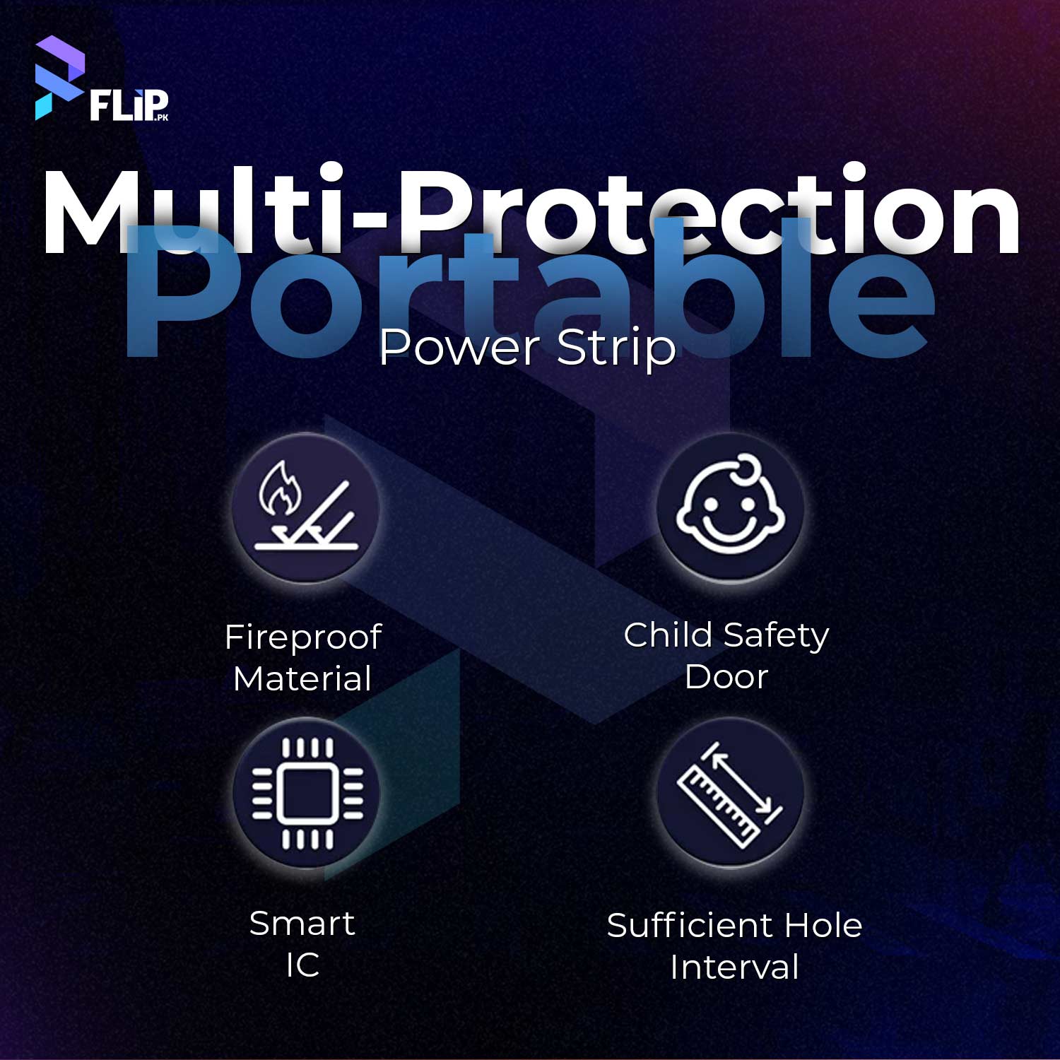 Portable Power Strip 3 Socket+3 USB + 1 Type-C Port