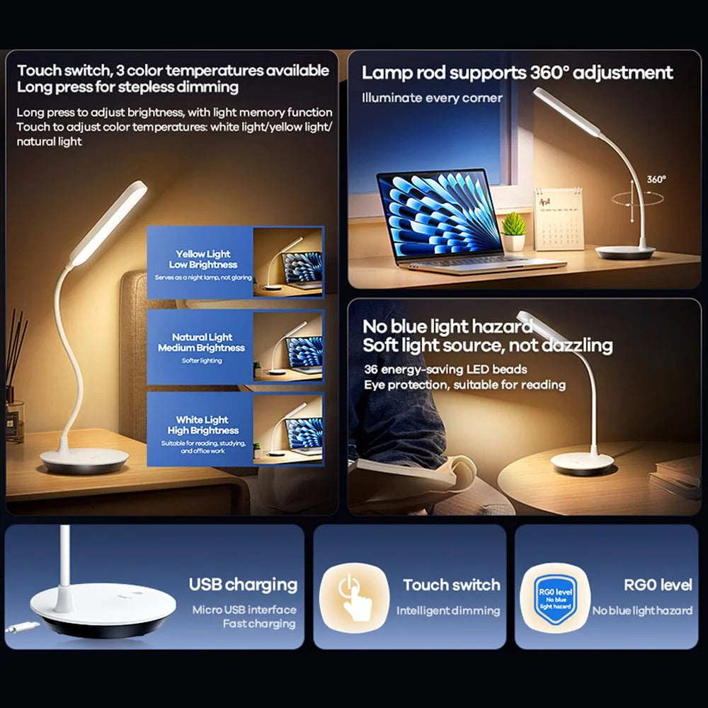 360° Flexible Portable Eye-Caring LED Desk Lamp