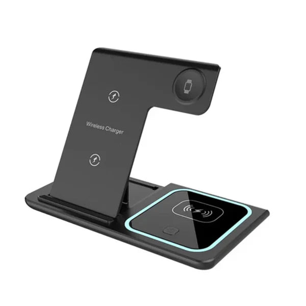 Black wireless charger on a white background