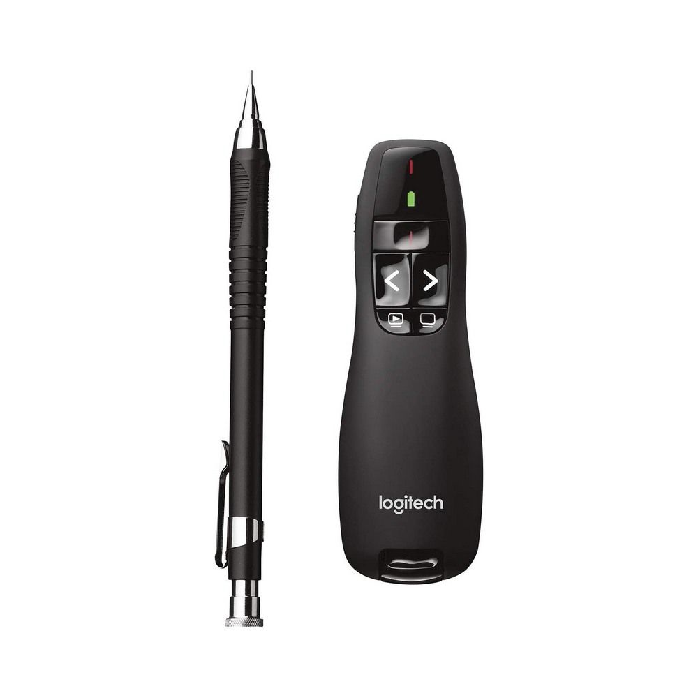 Logitech wireless presenter with laser pointer on a white background